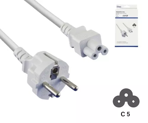 Cablu de rețea Europa CEE 7/7 până la C5, 0,75mm², CEE 7/7/IEC 60320 până la C5, VDE, alb, lungime 1,80m, cutie DINIC
