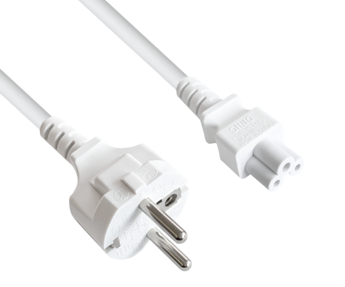 Netzkabel Europa CEE 7/7 auf C5, 0,75mm², CEE 7/7/IEC 60320 auf C5, VDE, weiß, DINIC Box mit Euroloch, Länge 1,80m