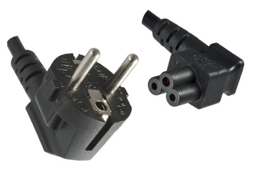 Power cord Europe CEE 7/7 90° to C5 angled, 0,75mm², VDE, black, length 5,00m