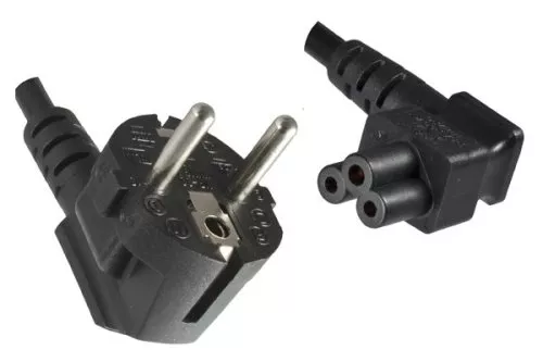 Power cord Europe CEE 7/7 90° to C5 angled, 0,75mm², VDE, black, length 5,00m