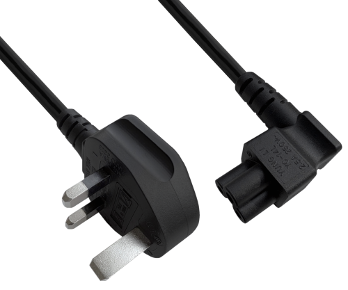 Netzkabel England UK Typ G 5A auf C5 90°, 0,75mm², Zulassung: ASTA, schwarz, Länge 3,00m
