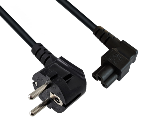 Mains cable Europe CEE 7/7 90° to C5 angled, 0.75mm², VDE, black, length 1.80m