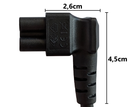 Power cord Europe CEE 7/7 90° to C5 angled, 0,75mm², VDE, black, length 1,80m