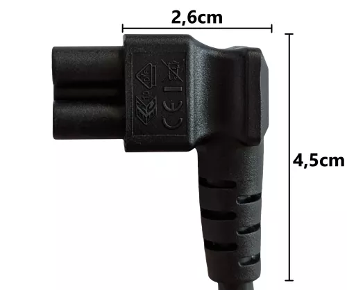 Câble secteur Europe CEE 7/7 90° sur C5 coudé, 0,75mm², VDE, noir, longueur 1,80m