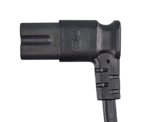 Câble secteur prise européenne type C sur C7, 0,75mm², prise européenne/IEC 60320-C7, VDE, noir, DINIC Box avec trou européen, longueur 3,00m