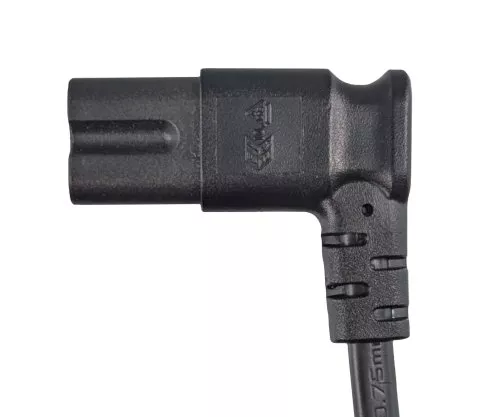 Úhlový síťový kabel typ C-C7, 0,75 mm², Euro zástrčka/IEC 60320-C7, VDE, černý, krabice DINIC, délka 2,00 m