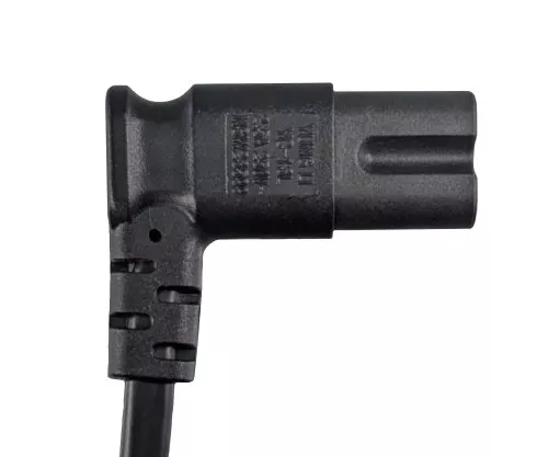 Úhlový síťový kabel typ C-C7, 0,75 mm², Euro zástrčka/IEC 60320-C7, VDE, černý, krabice DINIC, délka 2,00 m