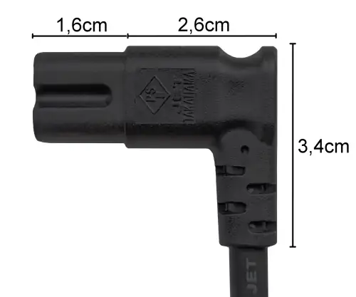 Câble secteur prise européenne type C sur C7 90° (gauche, droite), 0,75mm², VDE, noir, longueur 2,00m