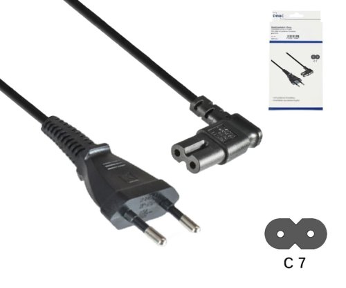 Netzkabel Eurostecker Typ C auf C7, 0,75mm², Eurostecker/IEC 60320-C7, VDE, schwarz, DINIC Box mit Euroloch, Länge 3,00m