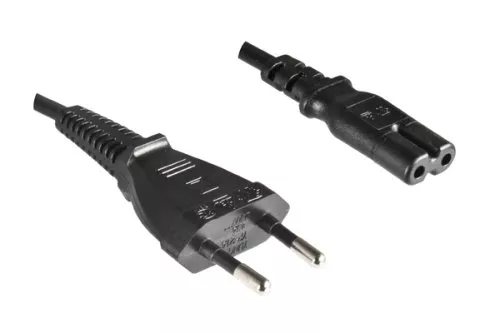 Power cord Euro plug type C to C7, 0,75mm², VDE, black, length 5,00m