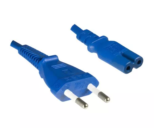 Netzkabel Eurostecker Typ C auf C7, 0,75mm², VDE, blau, Länge 1,80m