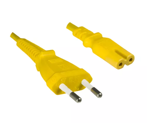 Cavo di alimentazione spina euro tipo C a C7, 0,75 mm², VDE, giallo, lunghezza 1,80 m