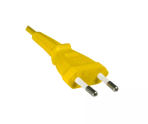Power cable Euro plug type C to C7, 0.75mm², Euro plug/IEC 60320-C7, VDE, yellow, DINIC box with Euro hole, length 1.80m