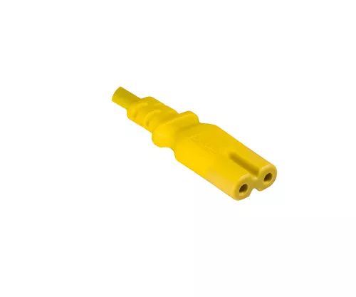 Power cable Euro plug type C to C7, 0.75mm², Euro plug/IEC 60320-C7, VDE, yellow, DINIC box with Euro hole, length 1.80m