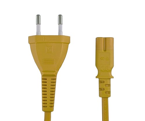 Câble secteur prise européenne type C sur C7, 0,75mm², prise européenne/IEC 60320-C7, VDE, jaune, DINIC Box avec trou européen, longueur 1,80m