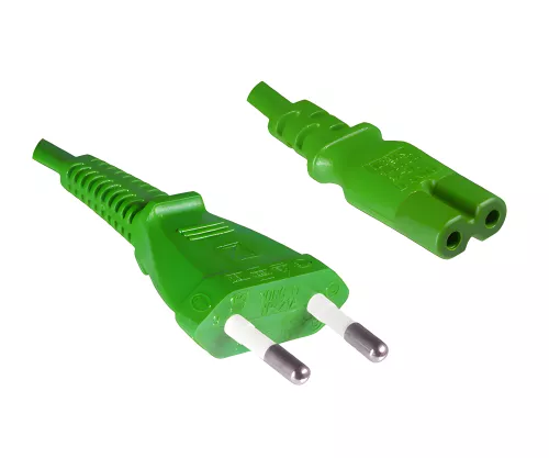 Netzkabel Eurostecker Typ C auf C7, 0,75mm², VDE, grün, Länge 1,80m