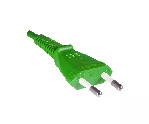 Strømkabel Euro-stik type C til C7, 0,75mm², Euro-stik/IEC 60320-C7, VDE, grøn, , DINIC-boks med Euro-hul, længde 1,80m
