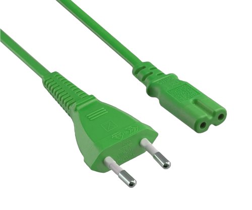 Netzkabel Eurostecker Typ C auf C7, 0,75mm², VDE, grün, Länge 1,80m