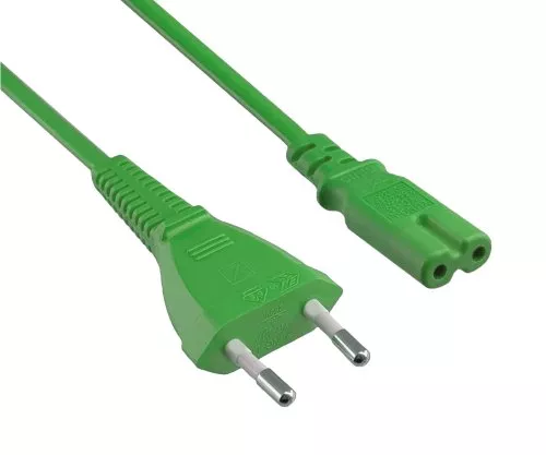 Napájecí kabel Euro zástrčka typ C na C7, 0,75 mm², Euro zástrčka/IEC 60320-C7, VDE, zelený, , krabice DINIC s Euro otvorem, délka 1,80 m