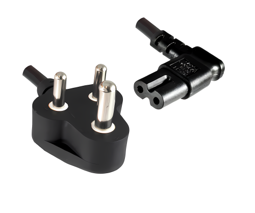 Mains cable India type D to C7 90°, 0.75mm², 2.5A, approval: BIS, black, length 1.80m