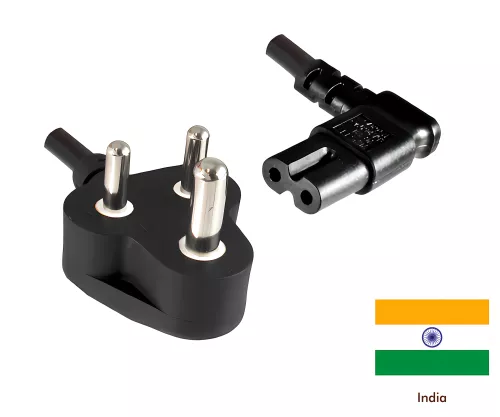 Mains cable India type D to C7 90°, 0.75mm², 2.5A, approval: BIS, black, length 1.80m Mains cable India type D to C7 90°, 0.75mm², 2.5A, approval: BIS, black, length 1.80m