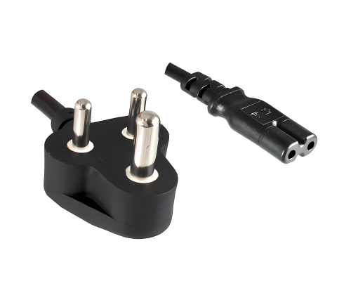Netzkabel Indien Typ D auf C7, 0,75mm², 2,5A, Zulassung: BIS, schwarz, Länge 1,80m
