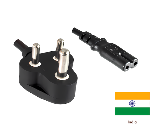 Câble d'alimentation Inde type D sur C7, 0,75mm², 2,5A, homologation : BIS, noir, longueur 1,80m
