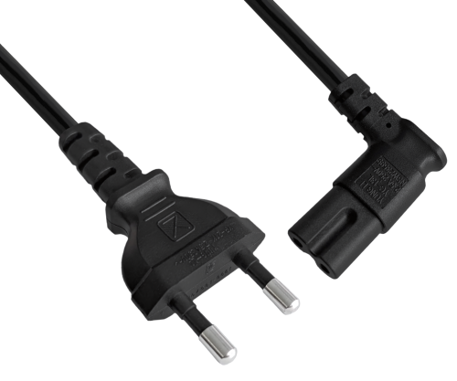 Napajalni kabel KOREA 2pin do C7 90°, 0,75 mm², homologacija: oznaka KC (KTL), črn, dolžina 1,80 m