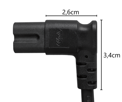 Napajalni kabel KOREA 2pin do C7 90°, 0,75 mm², homologacija: oznaka KC (KTL), črn, dolžina 1,80 m
