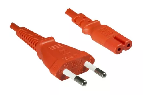 Netzkabel Eurostecker Typ C auf C7, 0,75mm², VDE, orange, Länge 1,80m