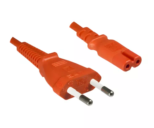 Netzkabel Eurostecker Typ C auf C7, 0,75mm², VDE, orange, Länge 1,80m