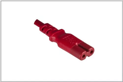 Power cord Euro plug type C to C7, 0,75mm², VDE, red, length 1,80m