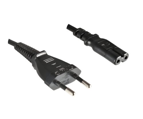 Netzkabel Typ C Schweiz auf C7, 0,75mm², CH 2-Pin, IEC 60884-1, SEV, schwarz, Länge 1,80m