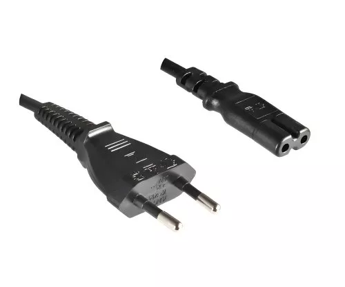 Netzkabel Typ C Schweiz auf C7, 0,75mm², CH 2-Pin, IEC 60884-1, SEV, schwarz, Länge 1,80m