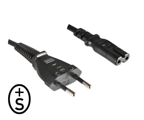 Netzkabel Typ C Schweiz auf C7, 0,75mm², CH 2-Pin, IEC 60884-1, SEV, schwarz, Länge 1,80m