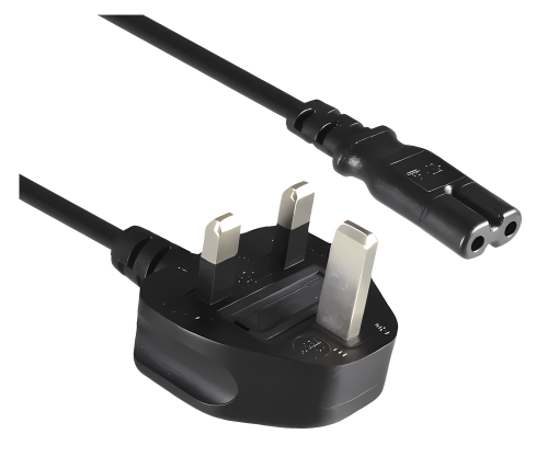 Cable de red Inglaterra UK tipo G 3A a C7, 0,75 mm², homologación: ASTA, HK, Safety Mark, negro, 1,80 m