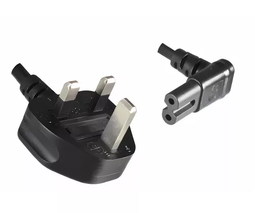 Netzkabel England UK Typ G 3A auf C7 gewinkelt (unten), 0,75mm², Zulassung: ASTA, schwarz, Länge 1,80m Netzkabel England UK Typ G 3A auf C7 gewinkelt (unten), 0,75mm², Zulassung: ASTA, schwarz, Länge 1,80m