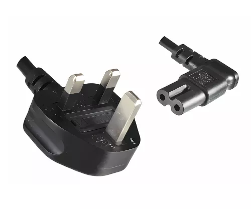 Mains cable England UK type G 3A to C7 angled (left, right), 0.75mm², approval: ASTA, black, length 1.80m