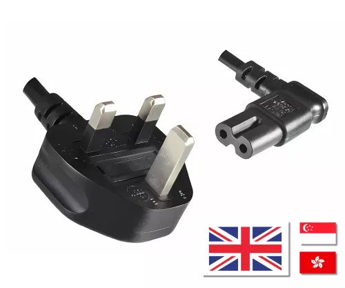 Mains cable England UK type G 3A to C7 angled (left, right), 0.75mm², approval: ASTA, black, length 1.80m