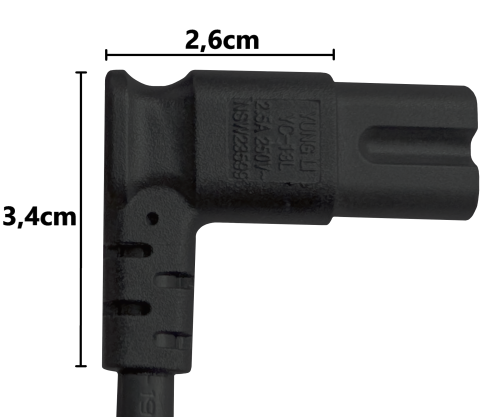Tīkla kabelis England UK G tips 3A uz C7 leņķveida (kreisais, labais), 0,75 mm², apstiprinājums: ASTA, melns, garums 1,80 m