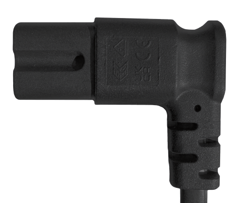 Tīkla kabelis England UK G tips 3A uz C7 leņķveida (kreisais, labais), 0,75 mm², apstiprinājums: ASTA, melns, garums 1,80 m