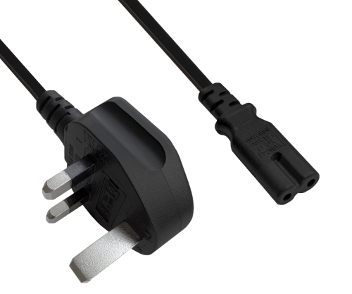 Cabo de rede England UK tipo G 3A a C7, 0,75 mm², aprovação: ASTA, HK, marca de segurança, preto, 1,80 m