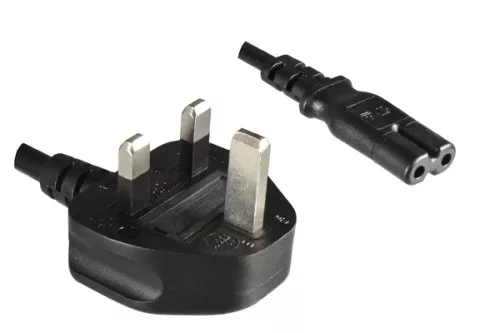 Power cable England UK type G 3A to C7, 0,75mm², approval: ASTA, black, length 1,80m