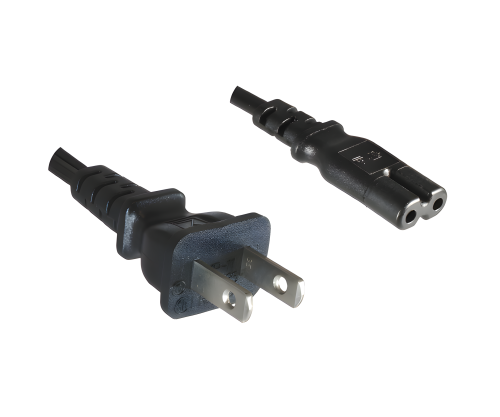 Cable de alimentación América EE.UU. NEMA 1-15P, tipo A a C7, AWG18, 7A, SPT, homologaciones: UL/CSA, negro, longitud 1,80m