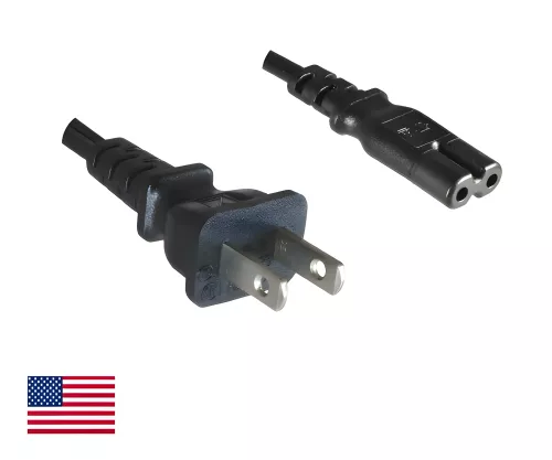 Power Cable America USA NEMA 1-15P, Type A to C7, AWG18, 7A, SPT, Approvals: UL/CSA, black, length 1.80m