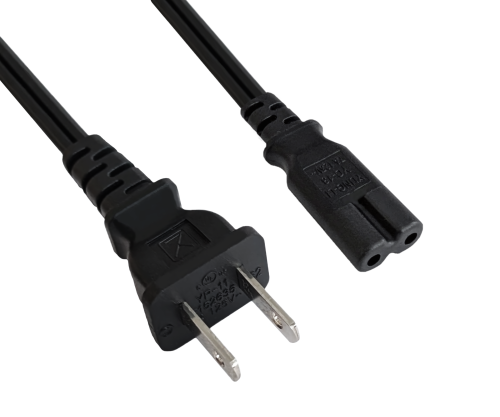 Netzkabel Amerika USA NEMA 1-15P, Typ A auf C7, AWG18, 7A, SPT, Zulassungen: UL/CSA, schwarz, Länge 1,80m