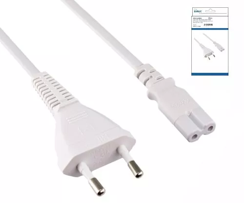 Napájecí kabel Euro zástrčka typ C na C7, 0,75 mm², Euro zástrčka/IEC 60320-C7, VDE, bílý, krabice DINIC s Euro otvorem, délka 2,00 m