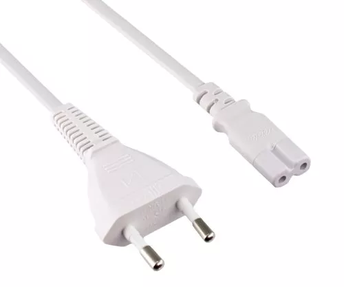 Napájecí kabel Euro zástrčka typ C na C7, 0,75 mm², Euro zástrčka/IEC 60320-C7, VDE, bílý, krabice DINIC s Euro otvorem, délka 2,00 m