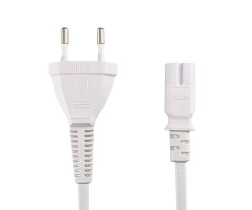 Câble secteur prise européenne type C sur C7, 0,75mm², VDE, blanc, longueur 2,00m