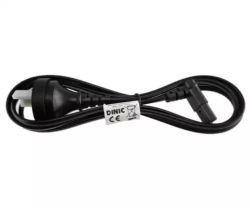 Maitinimo kabelis Australija I tipo su C7 90° apačia, 0,75 mm², SAA, juodas, 2,00 m ilgio